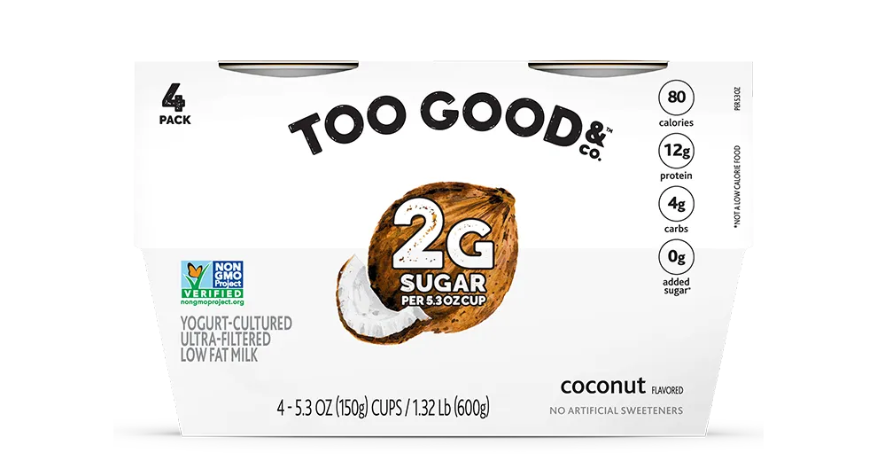 Try our Too Good & Co.™ Coconut yogurt-cultured ultra-filtered low fat milk with less sugar 4-pack. 
