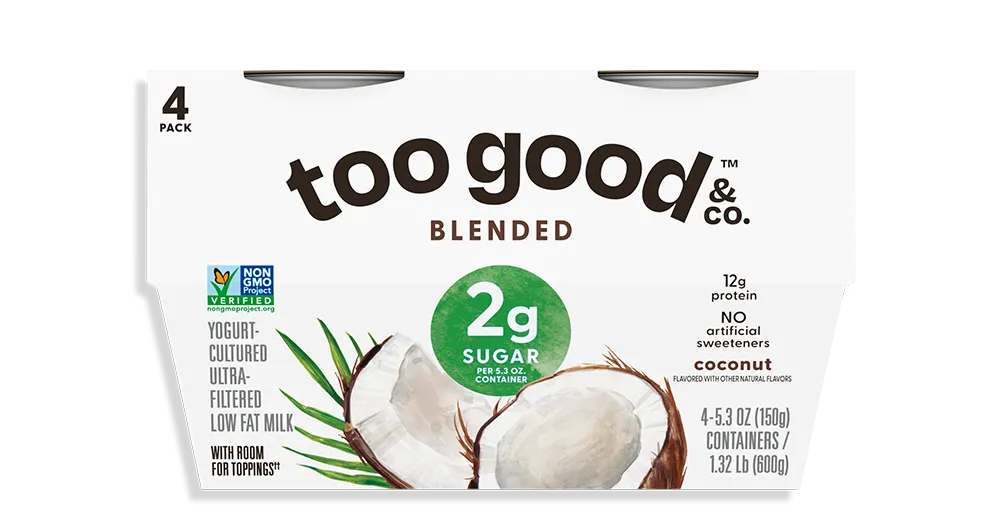 Too Good & Co Coconut Yogurt-Cultured Ultra-Filtered Low-Fat Milk Blended Cup 4-Pack