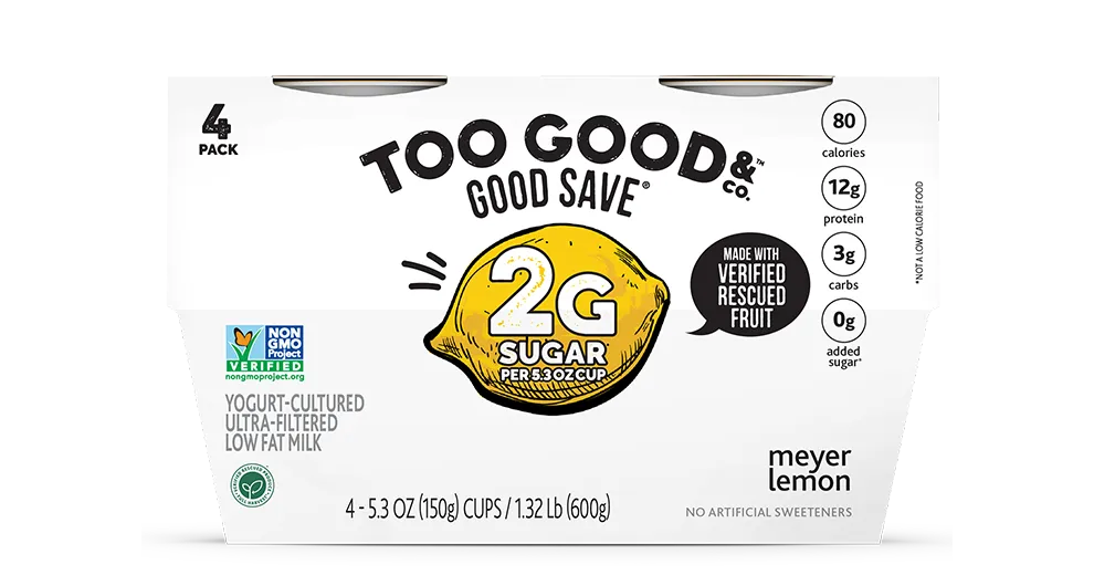 Try our Too Good & Co.™ GOOD SAVE™ Meyer Lemon yogurt-cultured ultra-filtered low fat milk with less sugar 4-pack.