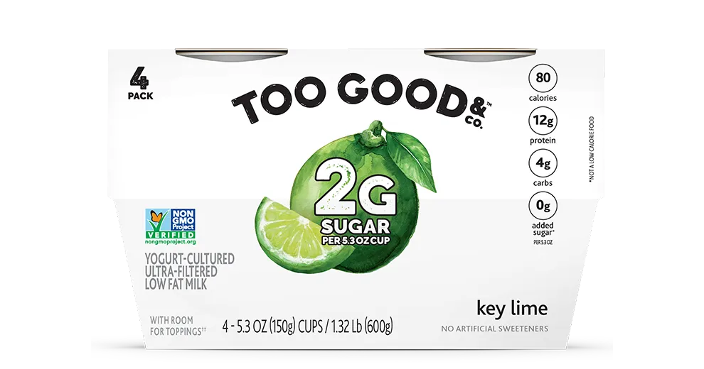Try our Too Good & Co.™ Key Lime yogurt-cultured ultra-filtered low fat milk with less sugar 4-pack. 