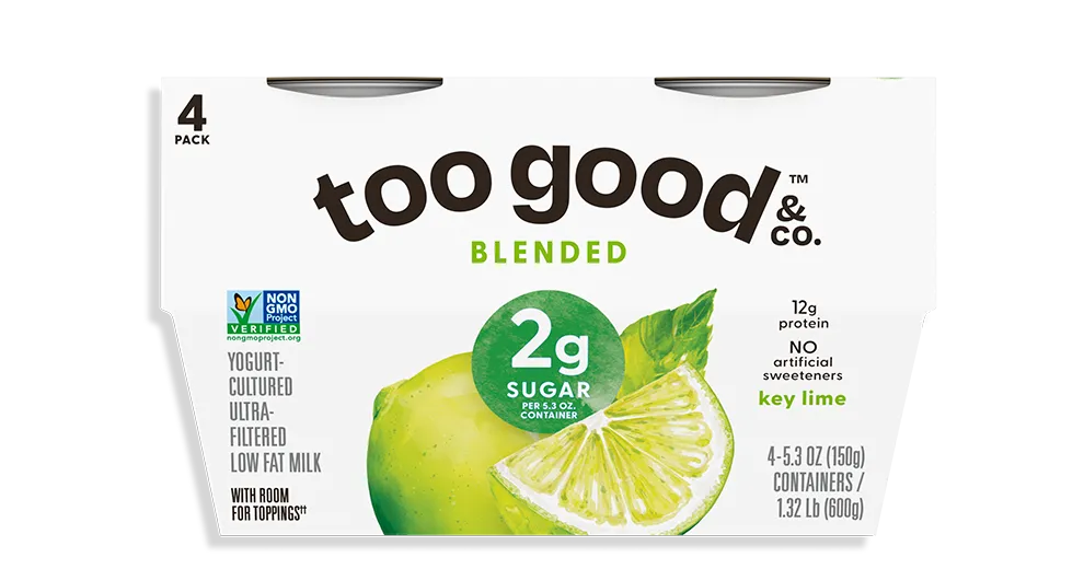 Too Good & Co Key Lime Yogurt-Cultured Ultra-Filtered Low-Fat Milk Blended Cup 4-Pack