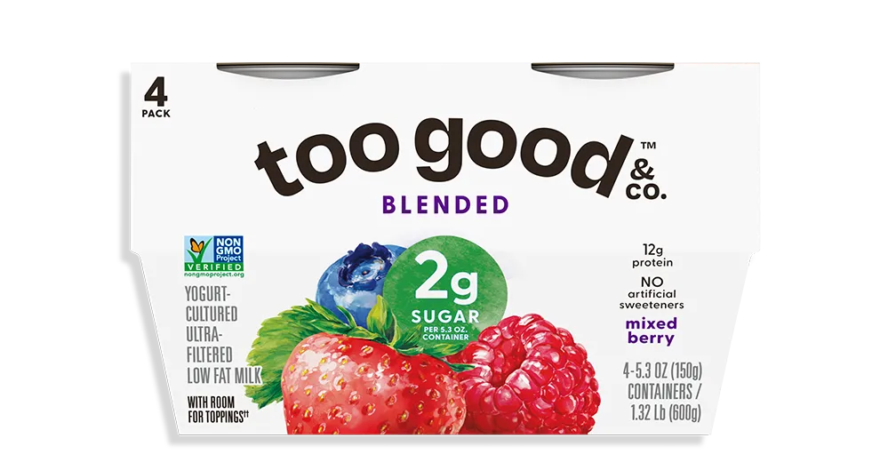 Too Good & Co Mixed Berry Yogurt-Cultured Ultra-Filtered Low-Fat Milk Blended Cup 4-Pack