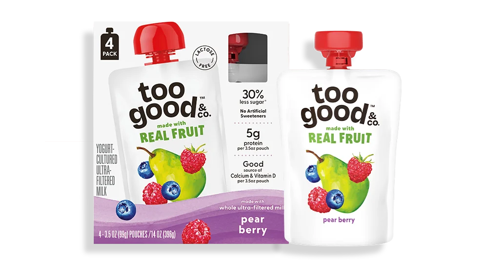 Too Good & Co Pear Berry Yogurt Cultured Ultra-Filtered Milk Pouches 3.5oz 