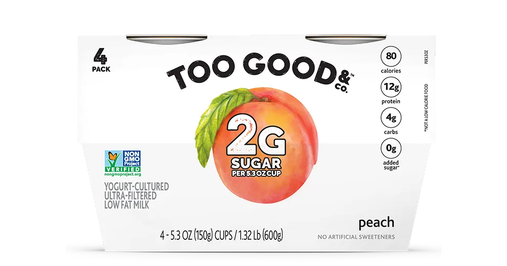 Try our Too Good & Co.™ Peach yogurt-cultured ultra-filtered low fat milk with less sugar 4-pack. 