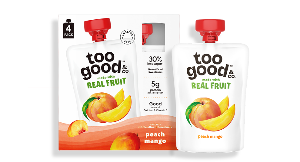 Too Good & Co Peach Mango Yogurt Cultured Ultra-Filtered Milk Pouches 3.5oz  
