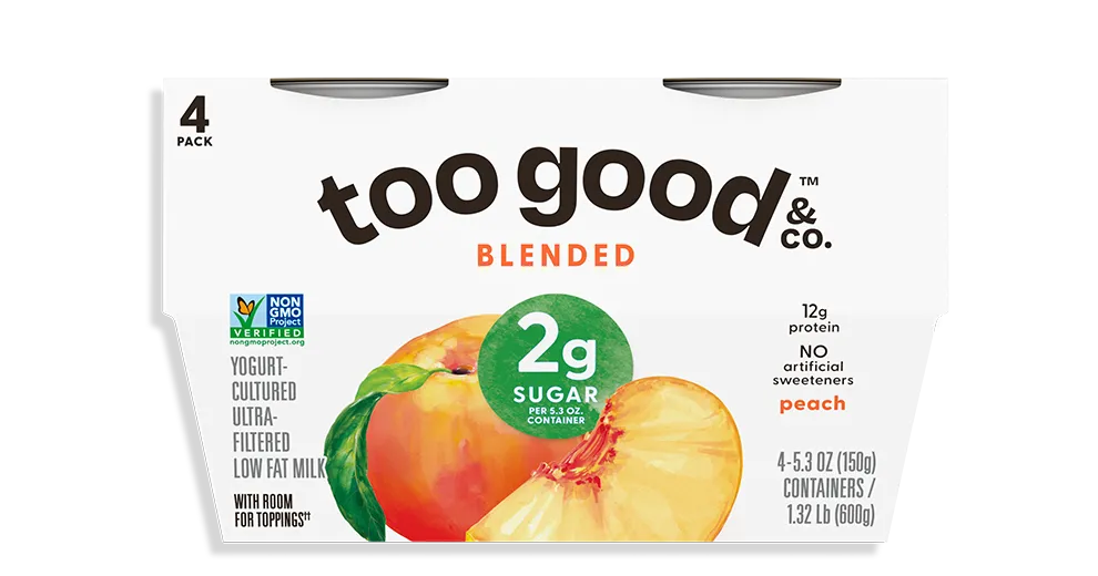 Too Good & Co Peach Yogurt-Cultured Ultra-Filtered Low-Fat Milk Blended Cup 4-Pack