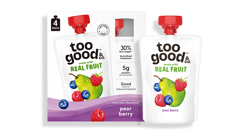 Too Good & Co Pear Berry Yogurt Cultured Ultra-Filtered Milk Pouches 3.5oz 