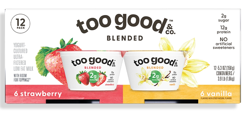 Too Good & Co Strawberry and Vanilla Yogurt-Cultured Ultra-Filtered Low-Fat Milk Blended Cups 12-Pack