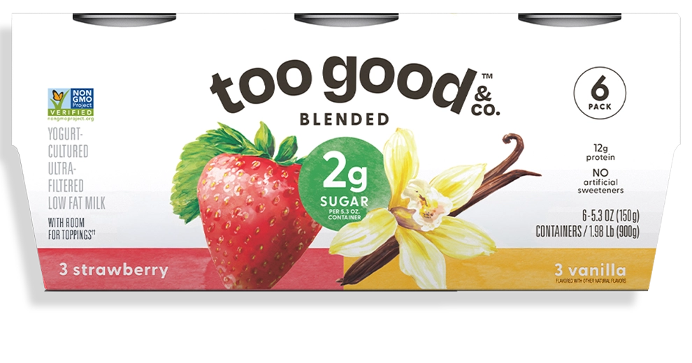 Too Good & Co Strawberry and Vanilla Yogurt-Cultured Ultra-Filtered Low-Fat Milk Blended Cups 6-Pack