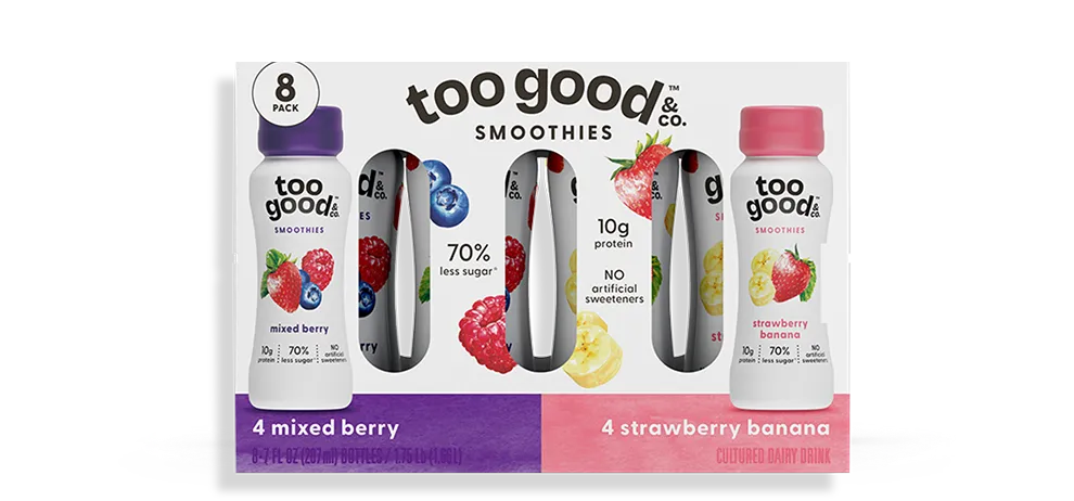 Too Good & Co Strawberry Banana and Mixed Berry Yogurt-Cultured Ultra-Filtered Low-Fat Milk Smoothie 8-Pack