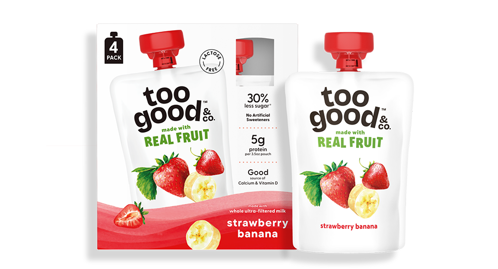 Too Good & Co Strawberry Banana Yogurt Cultured Ultra-Filtered Milk Pouches 3.5oz 