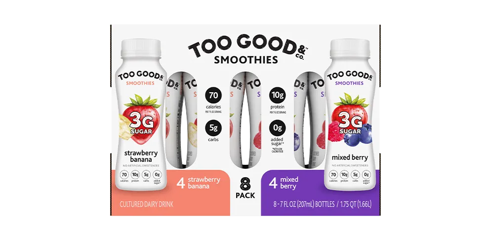 Too Good & Co.™ Strawberry Banana & Mixed Berry Smoothies in 7oz Bottle 8-Pack.