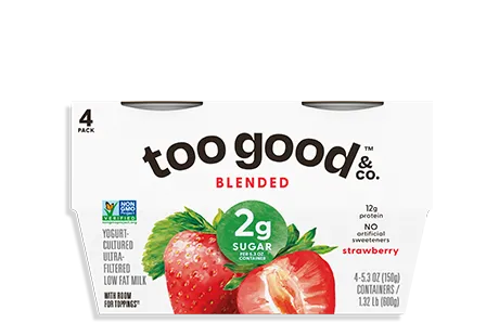 Two Good® Strawberry Greek Yogurt With 2 Grams of Sugar per 5.3 oz cup. 