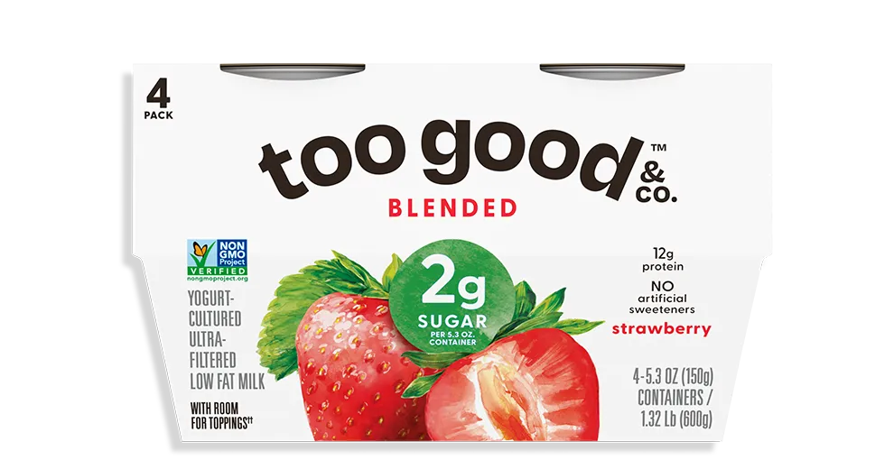 Too Good & Co Strawberry Yogurt-Cultured Ultra-Filtered Low-Fat Milk Blended Cup 4-Pack